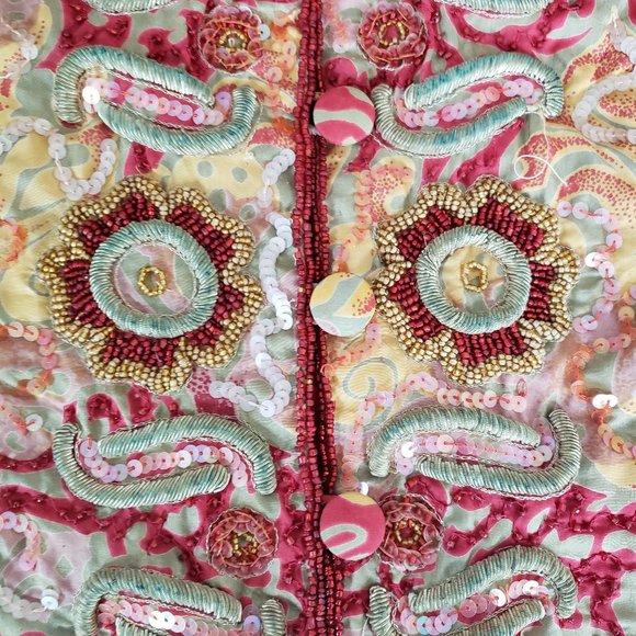 Vintage Class Silk Trousers with Embroidered Beaded Vest Set Sz14 - Picture 6 of 15